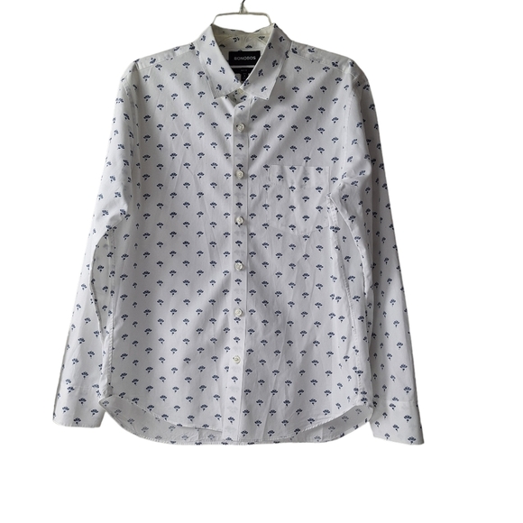 Bonobos Men Medium  Slim Fit White Blue Print Long Sleeve Button‎ Down Shirt - Picture 2 of 10